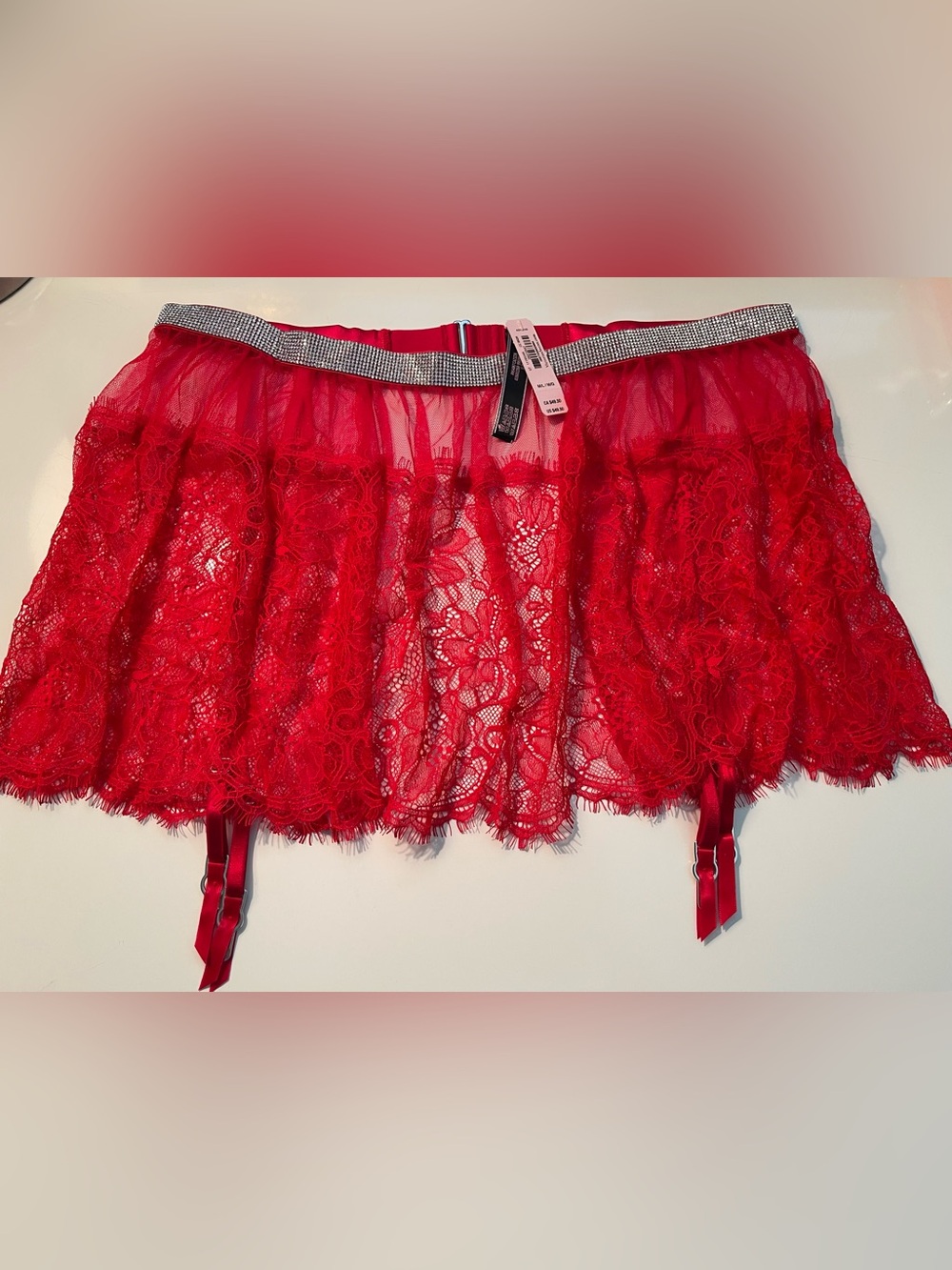 Victoria's Secret very sexy shine strap skirt front garter belt MEDIUM LARGE
